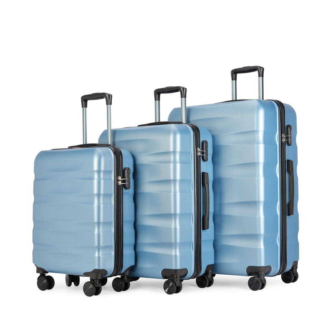 Set de valize BONTOUR „Wave” cu 3 piese, cu roți duble, iceblue