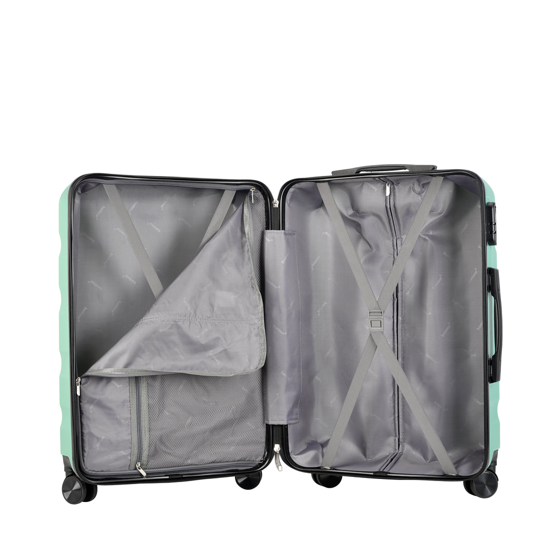 Set de valize BONTOUR „Wave” cu 3 piese, cu roți duble,verde prafuit