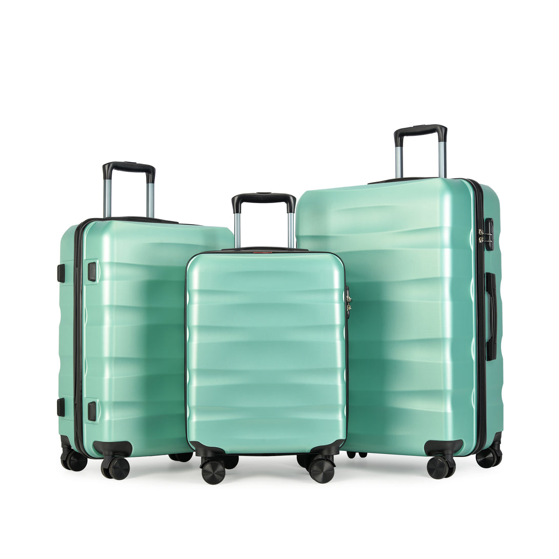 Set de valize BONTOUR „Wave” cu 3 piese, cu roți duble,verde prafuit