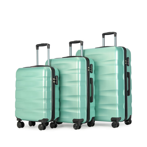 Set de valize BONTOUR „Wave” cu 3 piese, cu roți duble,verde prafuit