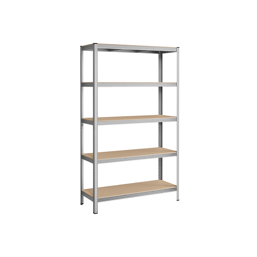 Sistem de rafturi pe cinci niveluri din oțel pentru depozitare, capacitate de încărcare 875 kg, 60 x 120 x 200 cm, argintiu