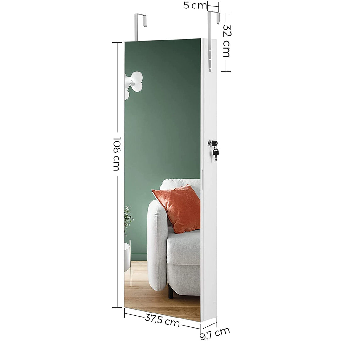 Suport de bijuterii, Dulap de bijuterii, Organizator de depozitare pe perete cu blocare 37,5 x 108 x 9,7 cm, alb