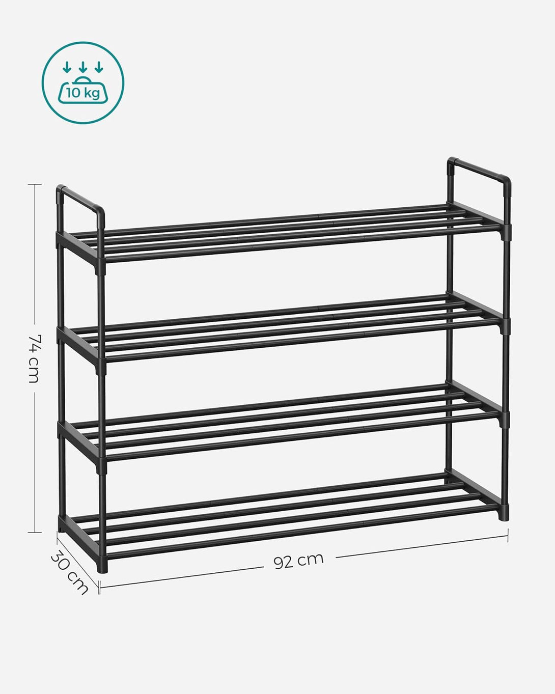 Suport de depozitare pantofi pe 4 niveluri, suport metalic pentru pantofi pentru 20 perechi de pantofi, 92x30x73 cm, negru
