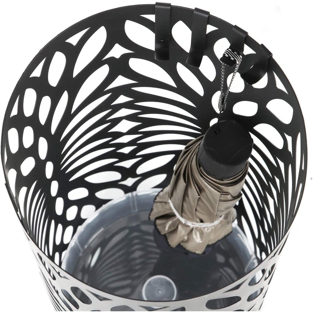 Suport de umbrelă modern din metal cu tavă detașabilă pentru picurare, negru
