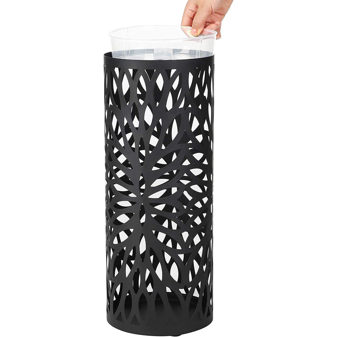 Suport de umbrelă modern din metal cu tavă detașabilă pentru picurare, negru