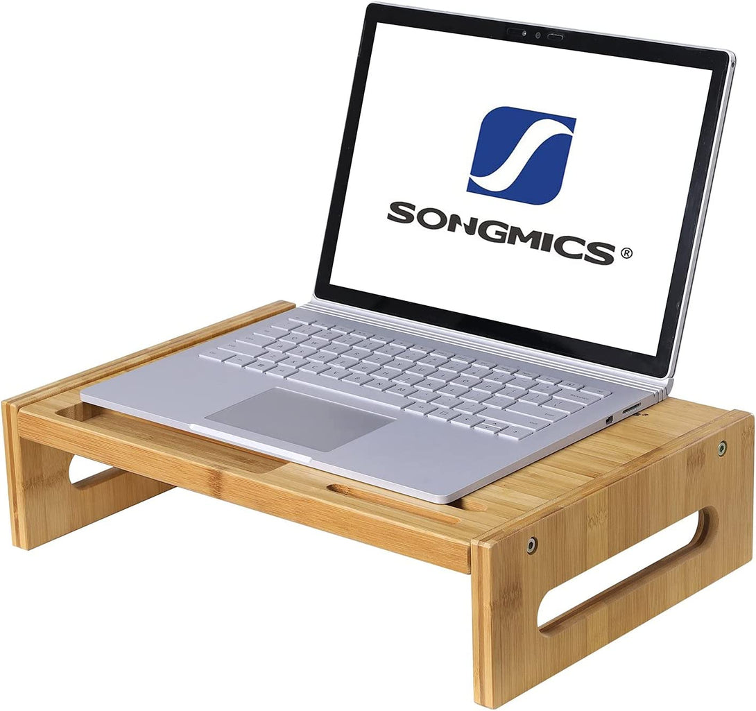 Suport monitor din bambus, organizator birou inaltime 10 cm