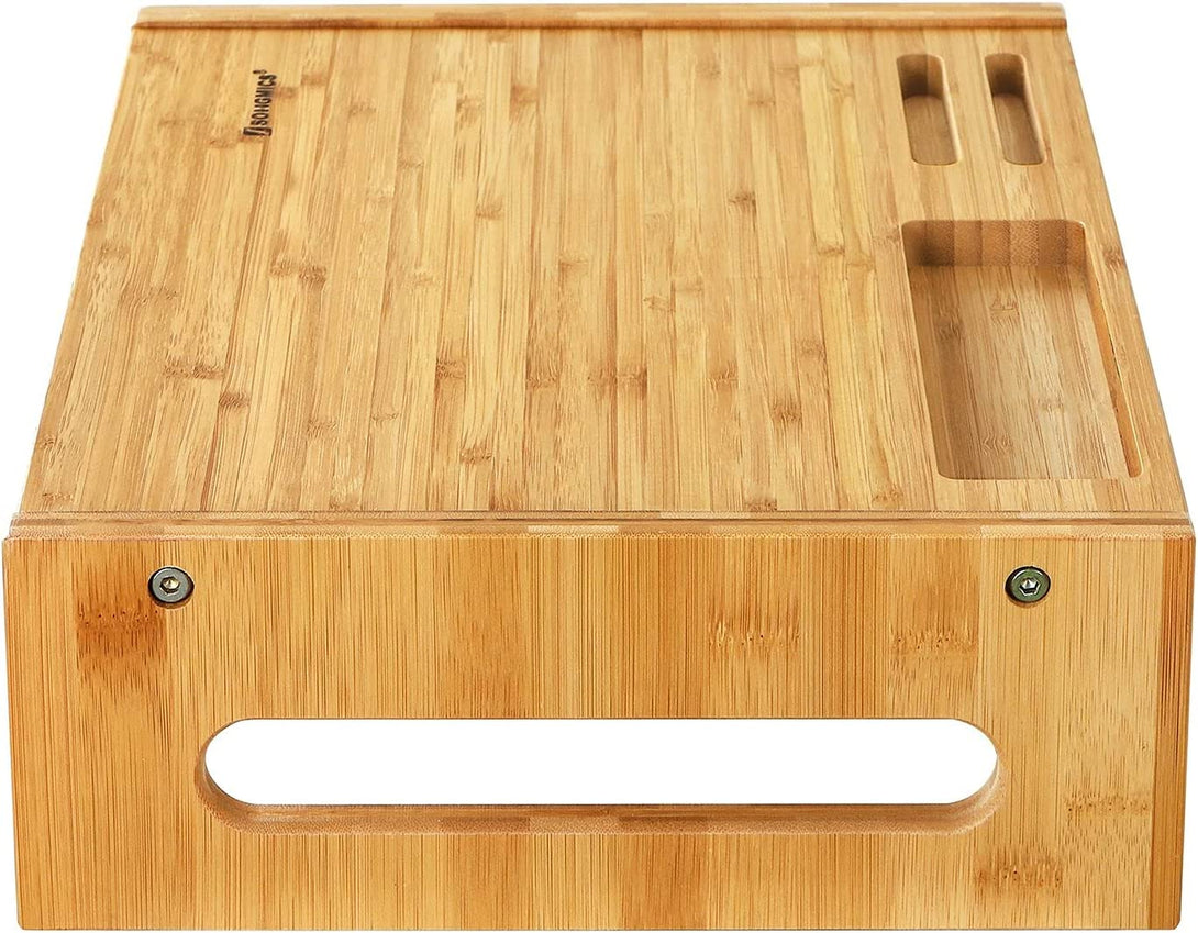 Suport monitor din bambus, organizator birou inaltime 10 cm
