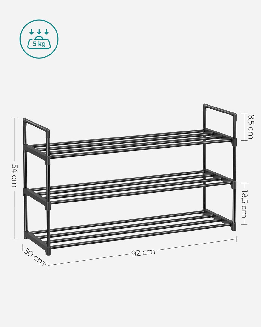 Suport pantofi, 3 nivele , 30 x 92 x 54 cm, negru