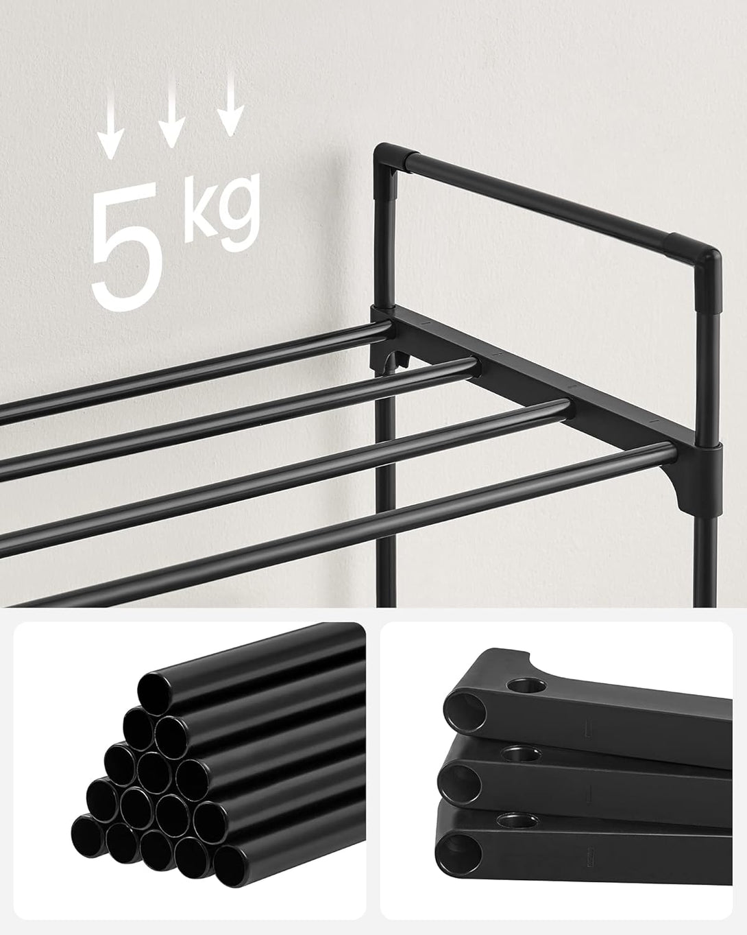 Suport pantofi, 3 nivele , 30 x 92 x 54 cm, negru