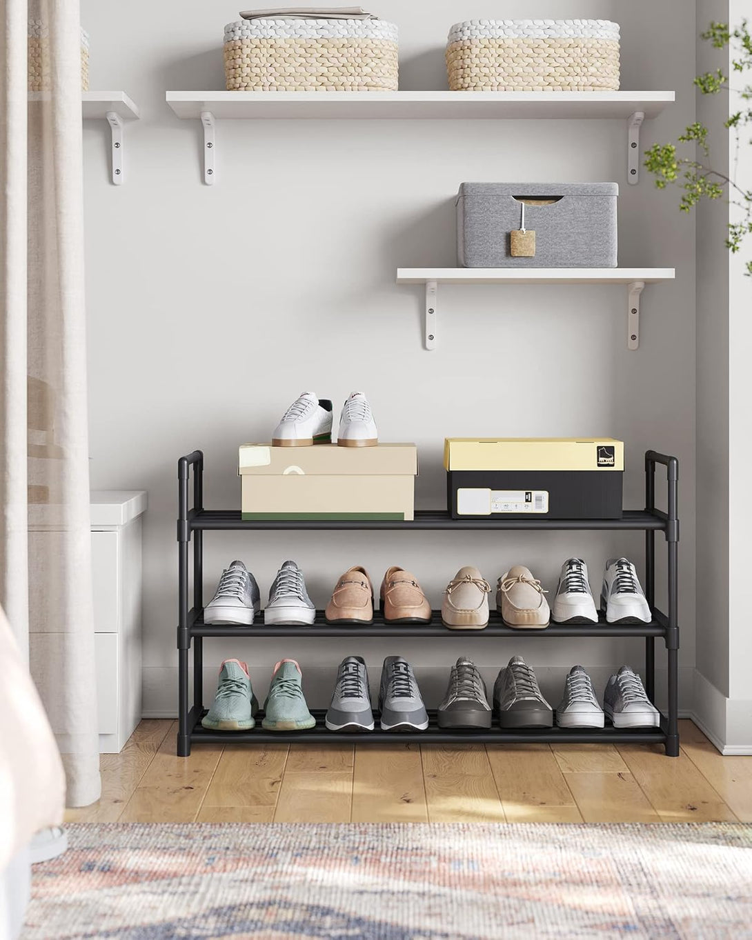 Suport pantofi, 3 nivele , 30 x 92 x 54 cm, negru