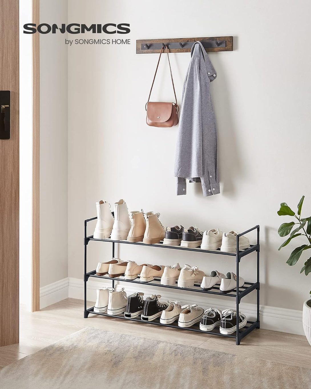 Suport pantofi, 3 nivele , 30 x 92 x 54 cm, negru