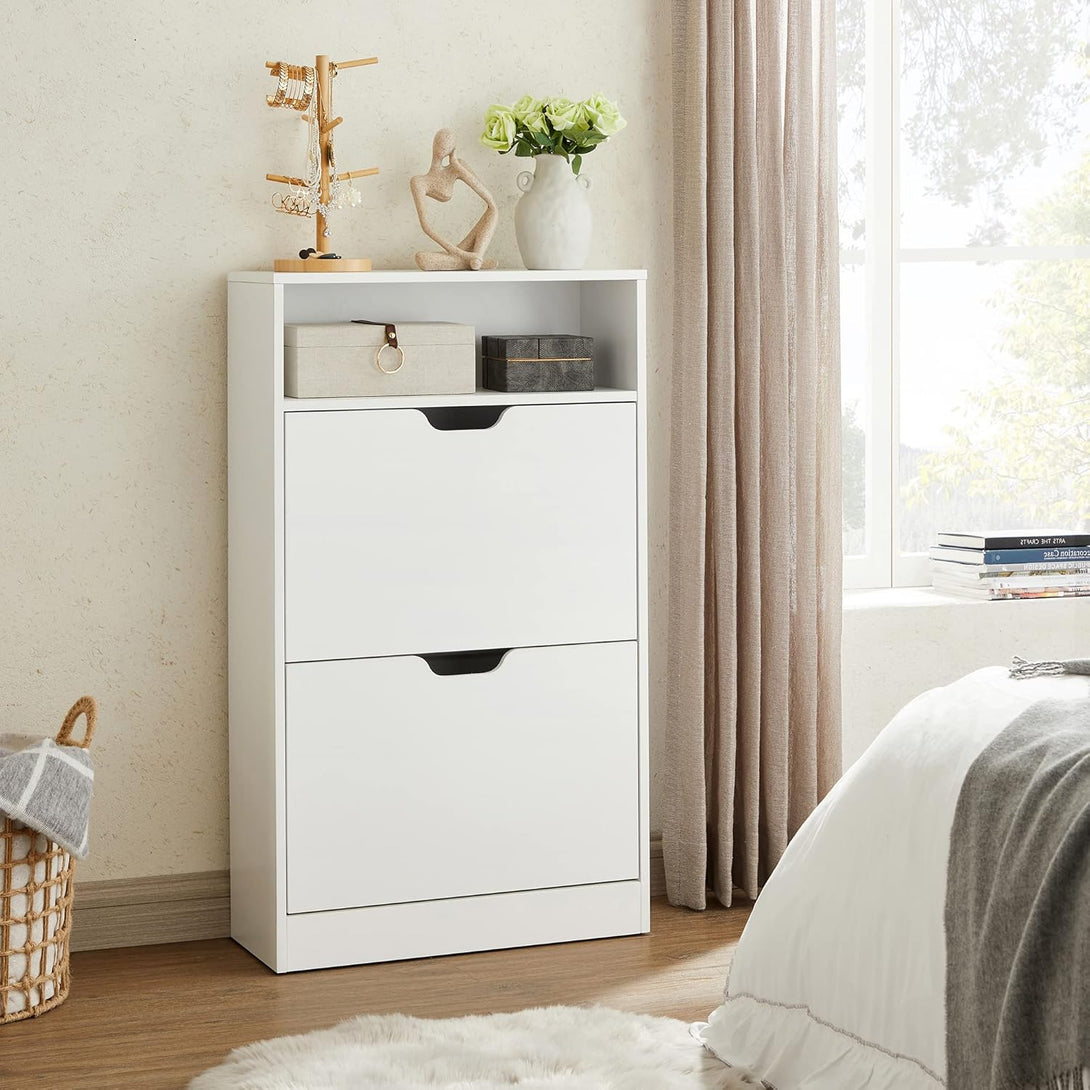 Suport pantofi cu 2 compartimente deschise, depozitare deschisă, 24 x 60 x 102 cm, alb