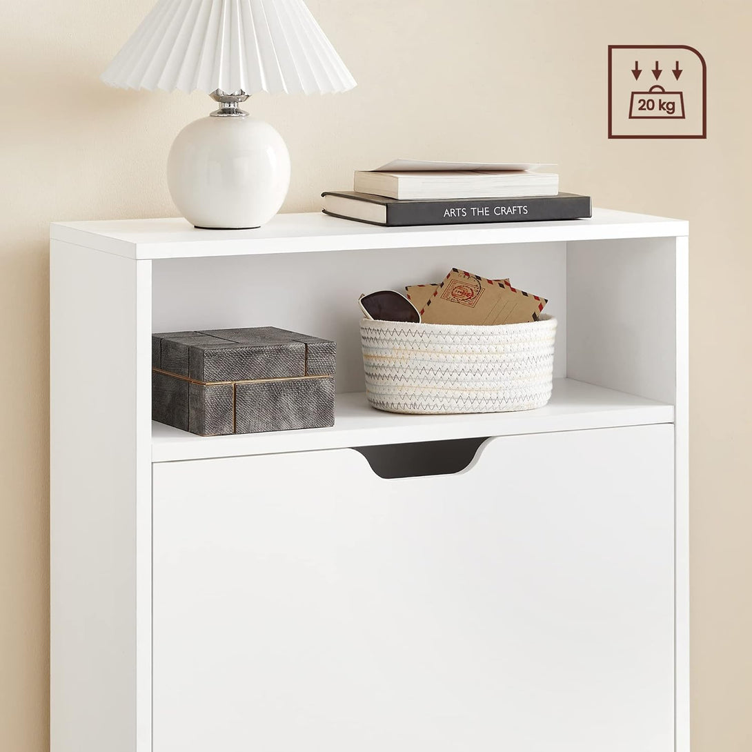 Suport pantofi cu 2 compartimente deschise, depozitare deschisă, 24 x 60 x 102 cm, alb