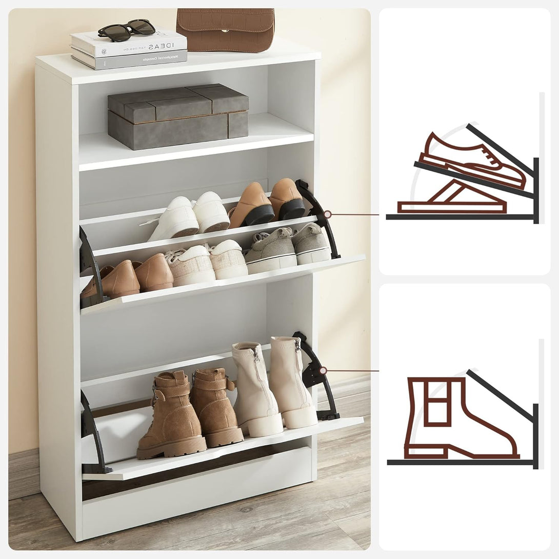 Suport pantofi cu 2 compartimente deschise, depozitare deschisă, 24 x 60 x 102 cm, alb