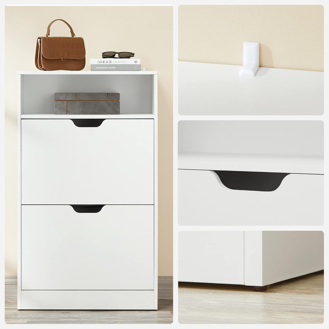 Suport pantofi cu 2 compartimente deschise, depozitare deschisă, 24 x 60 x 102 cm, alb