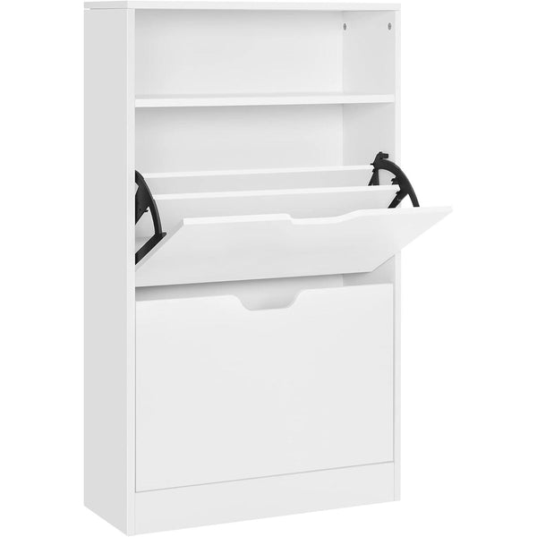 Suport pantofi cu 2 compartimente deschise, depozitare deschisă, 24 x 60 x 102 cm, alb