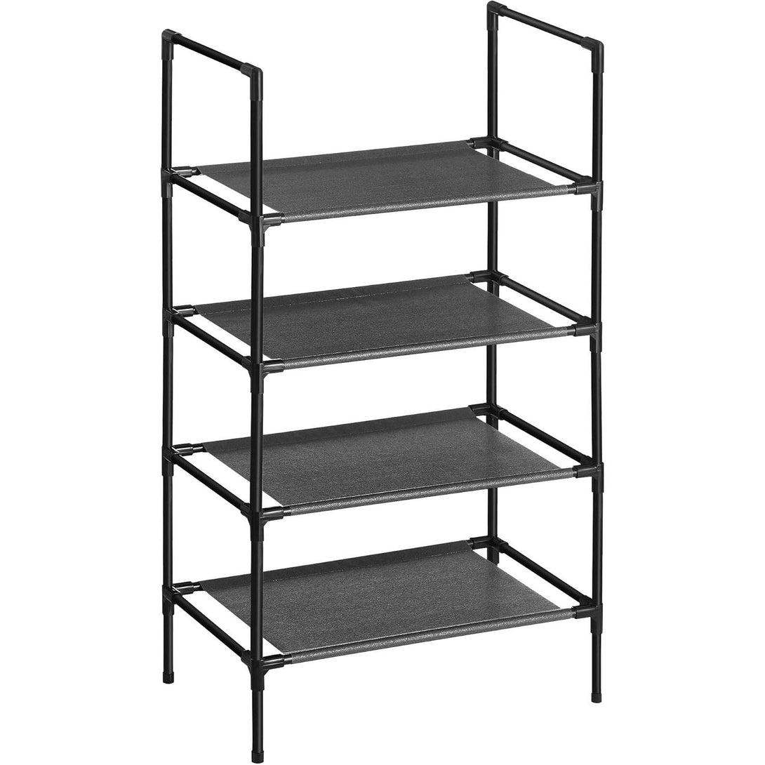Suport pantofi cu 4 rafturi, 28 x 45 x 80 cm, cadru metalic, cu rafturi textile, negru