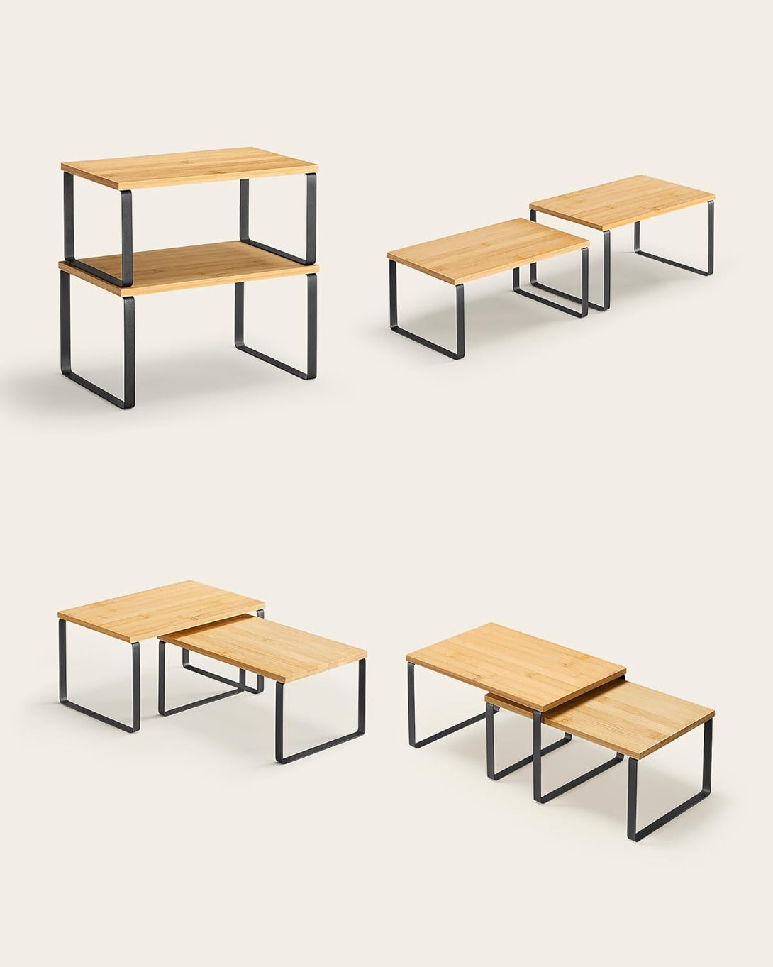Suport pentru condimente , set de 4 , extesinbil , cadru metaloc , negru-bej