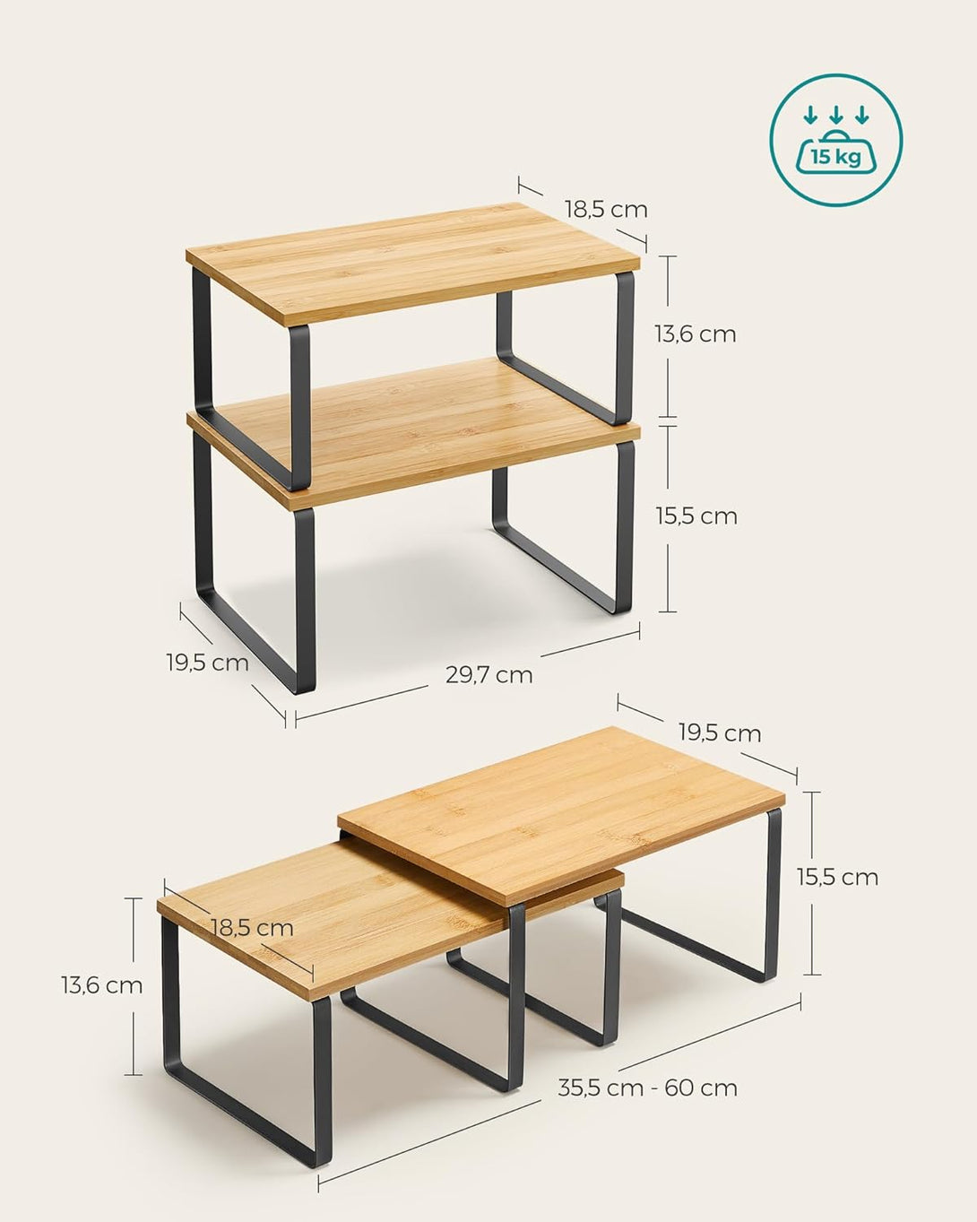 Suport pentru condimente , set de 4 , extesinbil , cadru metaloc , negru-bej