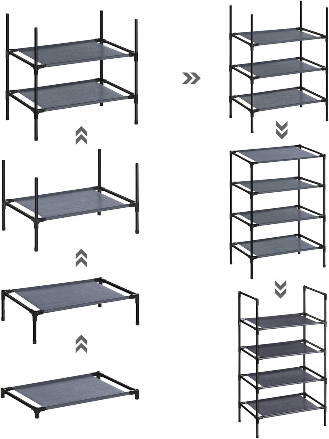 Suport pentru pantofi cu 4 rafturi - Set de 2, 45 x 28 x 80 cm, gri