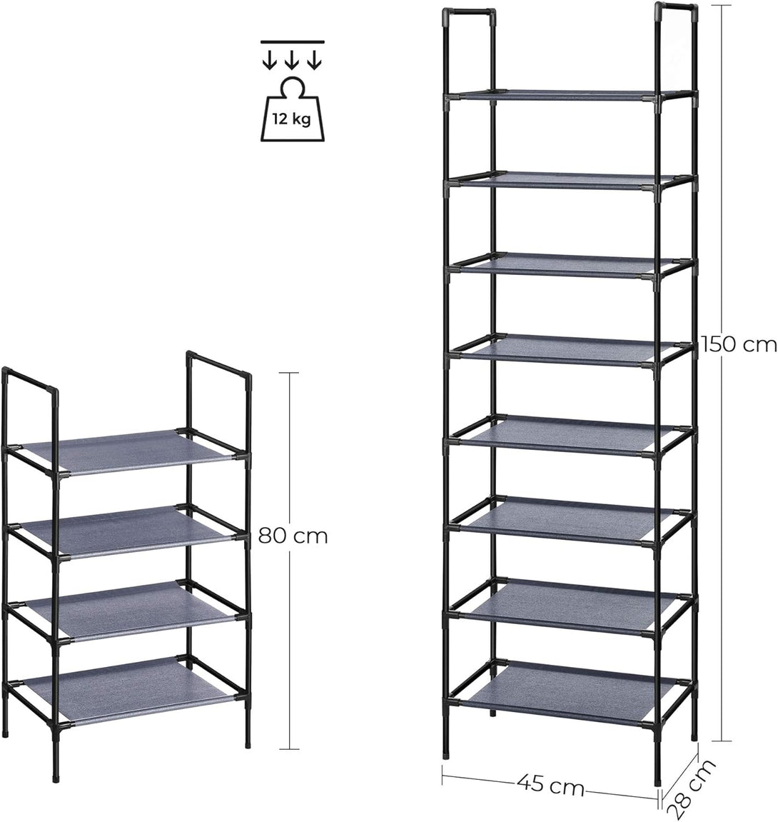 Suport pentru pantofi cu 4 rafturi - Set de 2, 45 x 28 x 80 cm, gri