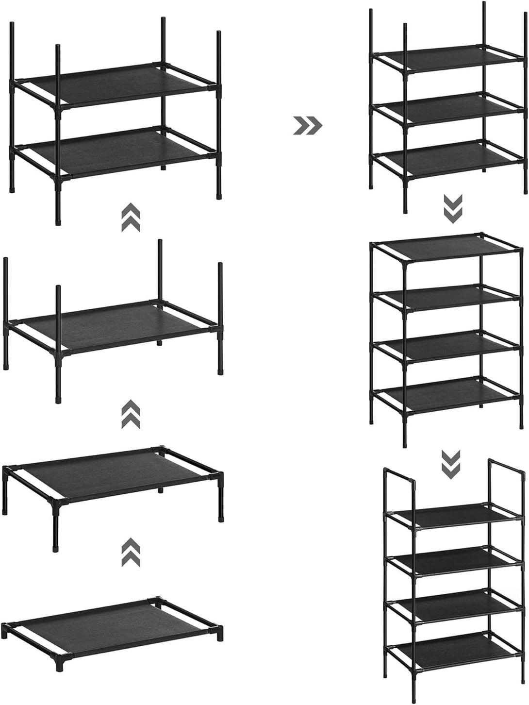 Suport pentru pantofi cu 4 rafturi - Set de 2, 45 x 28 x 80 cm, negru