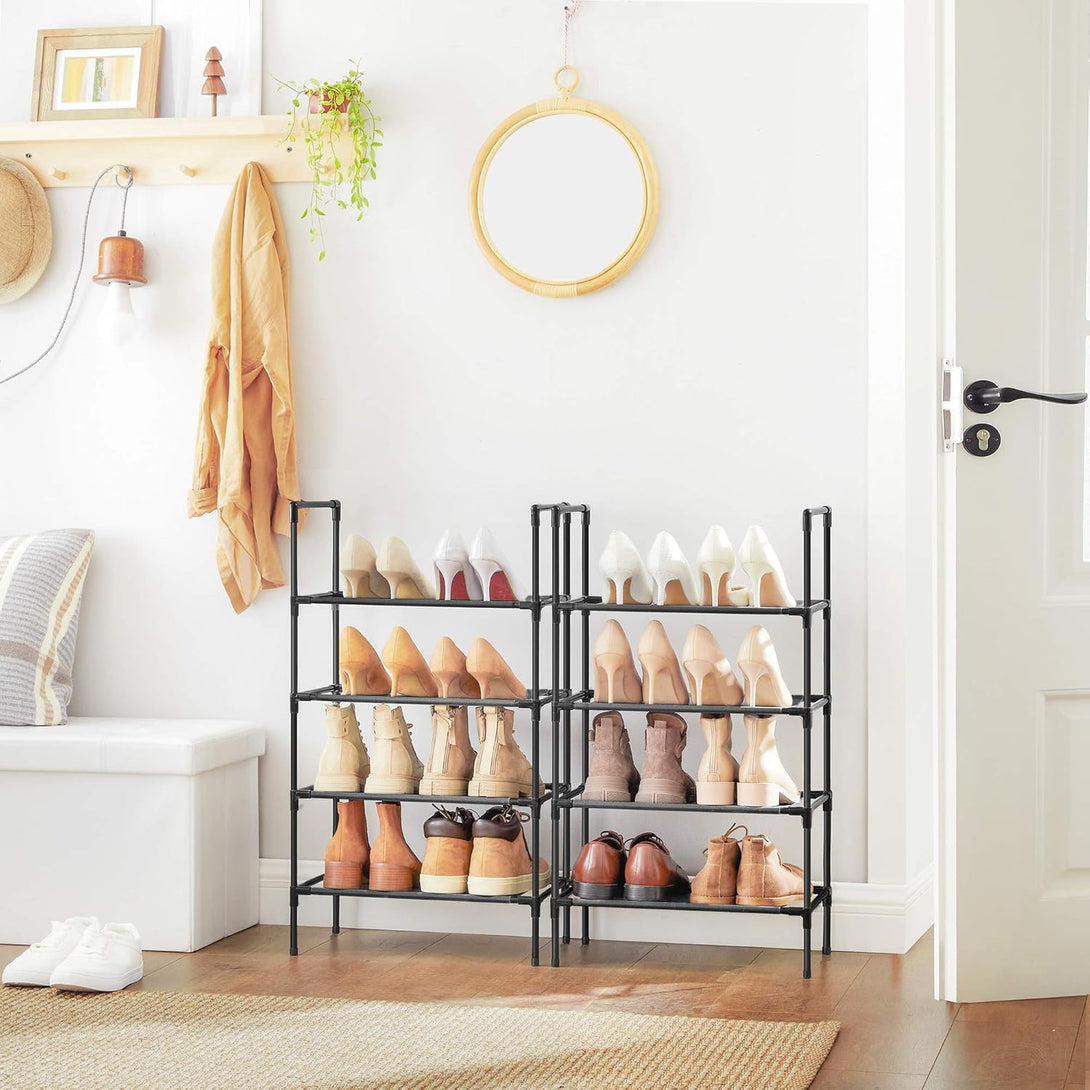 Suport pentru pantofi cu 4 rafturi - Set de 2, 45 x 28 x 80 cm, negru