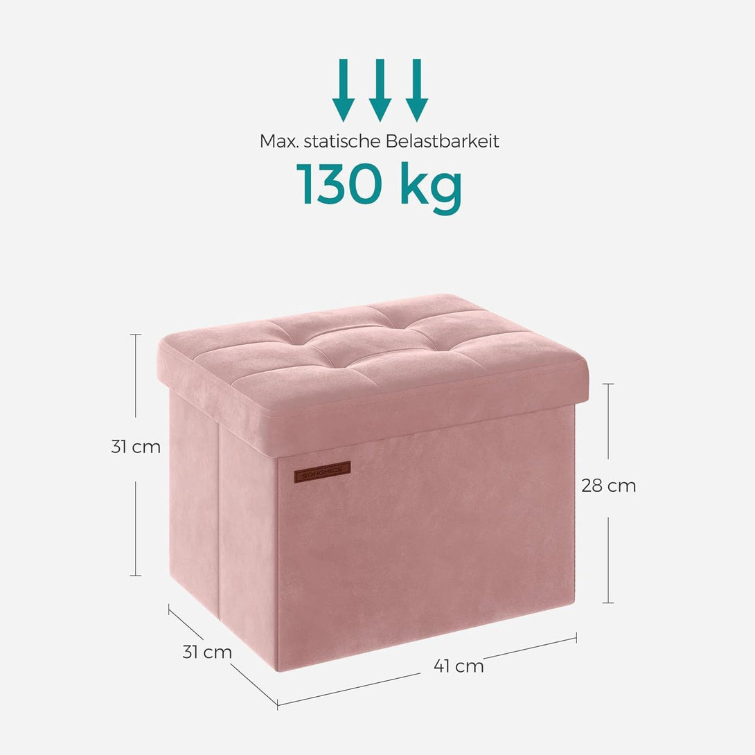 Taburet cu spatiu de depozitare cu capac , roz pastel | Songmics