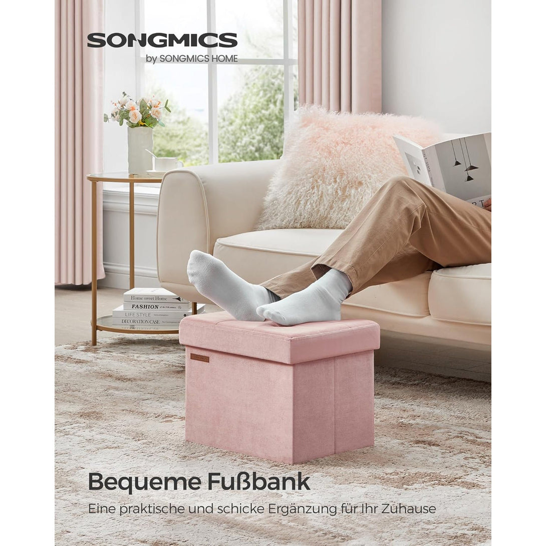 Taburet cu spatiu de depozitare cu capac , roz pastel | Songmics