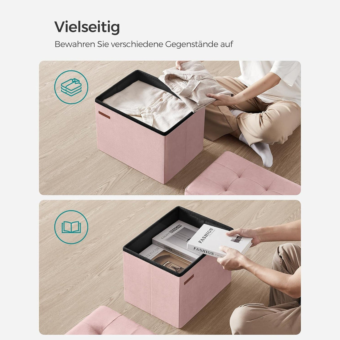 Taburet cu spatiu de depozitare cu capac , roz pastel | Songmics