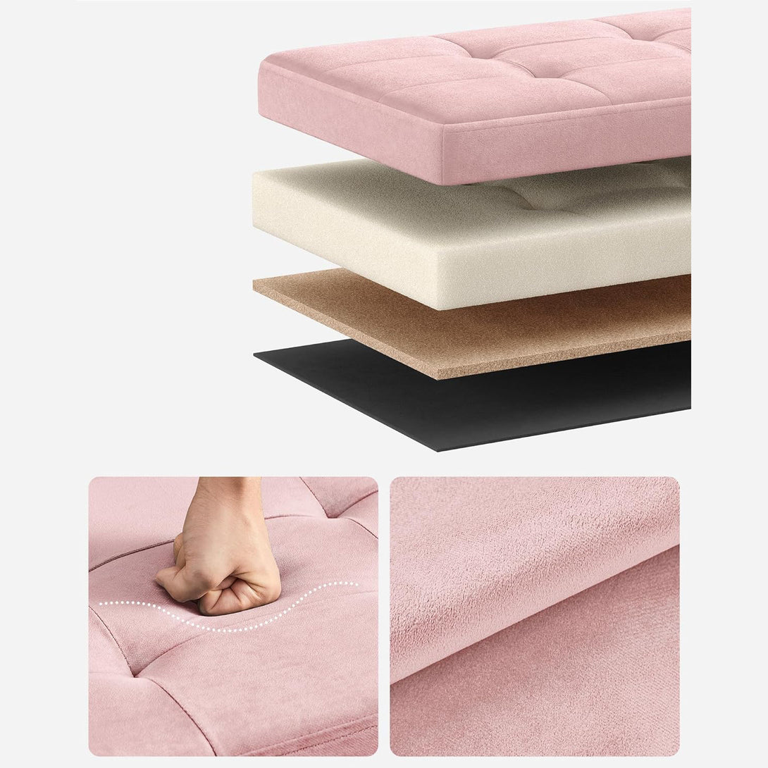 Taburet cu spatiu de depozitare din catifea , roz pastel