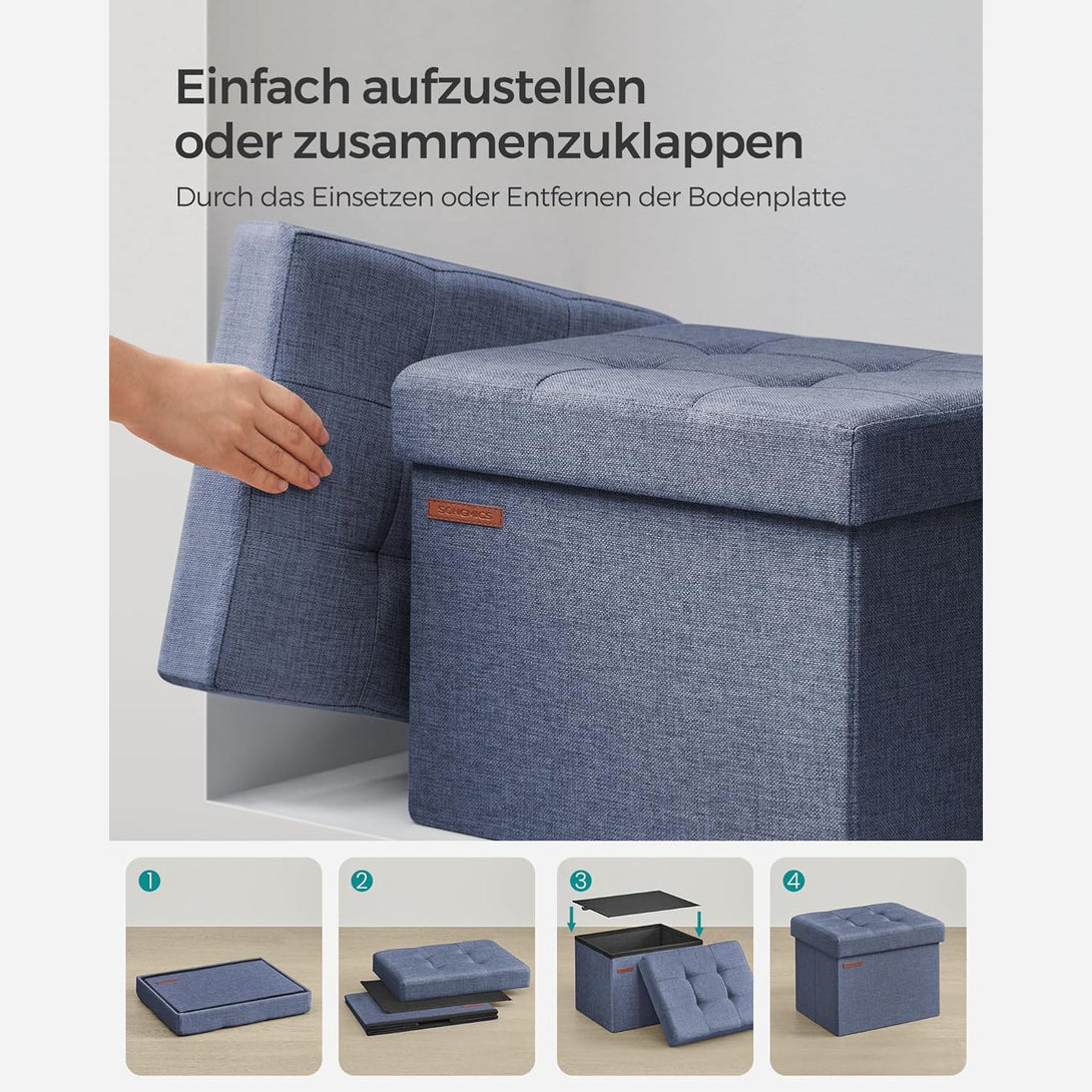 Taburet pliabil cu spatiu de depozitare , albastru denim
