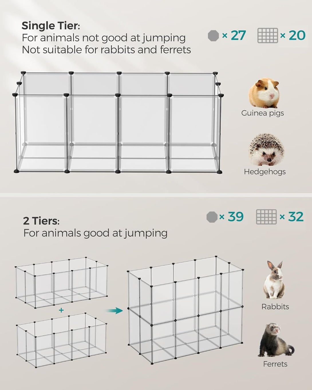 Tarc pentru animale de companie cu podea, cușcă din plastic DIY, alb