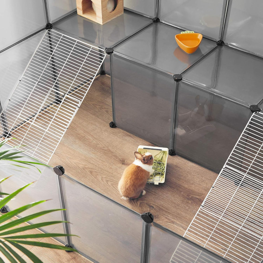 Tarc pentru animale de companie, gard modular pentru cobai, cu rampa, gri