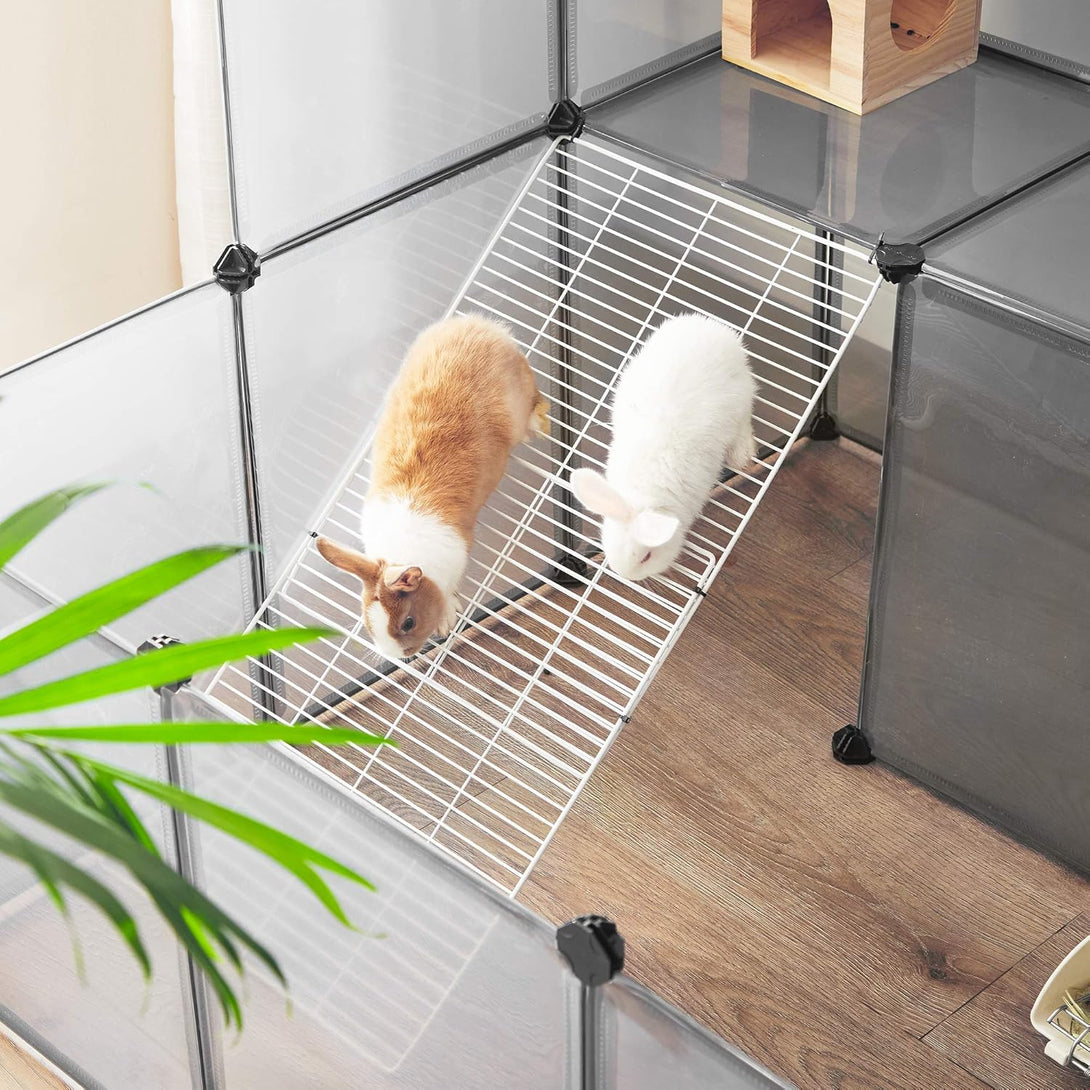 Tarc pentru animale de companie, gard modular pentru cobai, cu rampa, gri