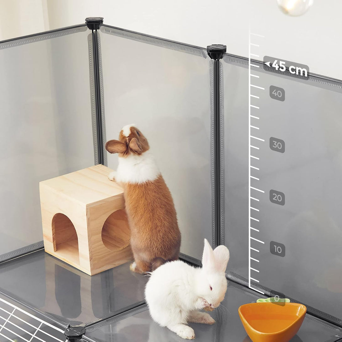 Tarc pentru animale de companie, gard modular pentru cobai, cu rampa, gri