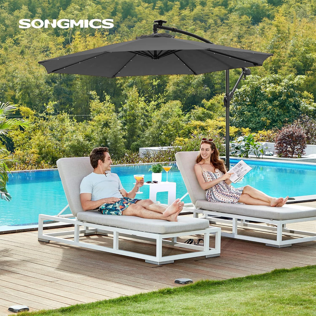 Umbrela de soare cu lumini de LED alimentate solar , gri