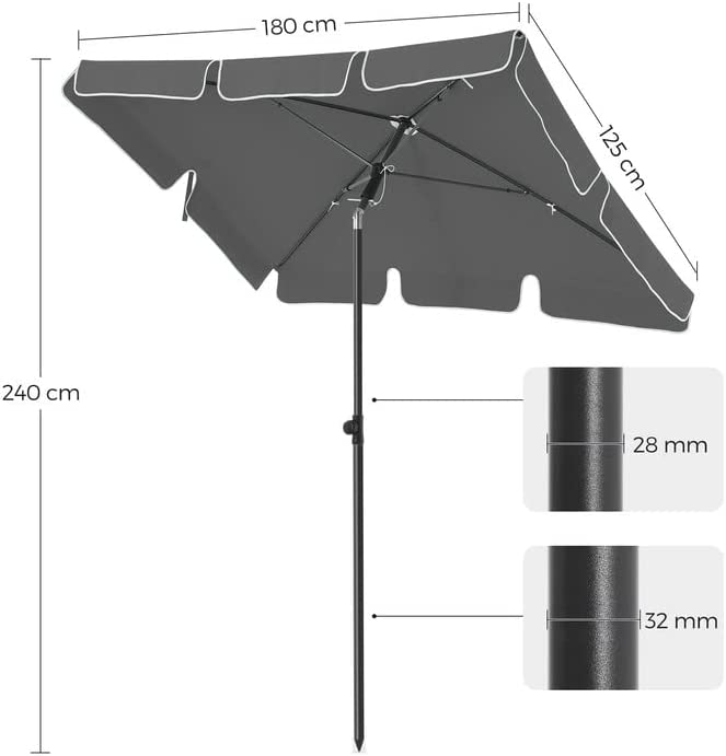 Umbrela de soare de balcon dreptunghiulara 1,8 x 1,25 m, protectie UPF 50+