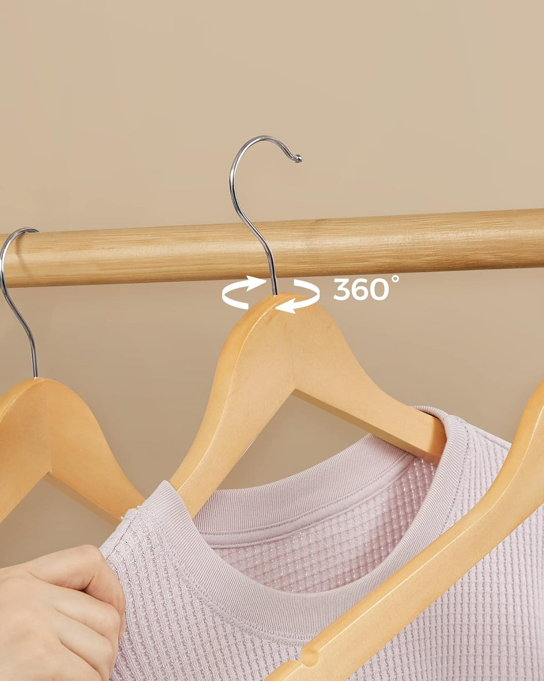 Umerașe din lemn, set de 10, cu bară de pantaloni antiderapantă, maro