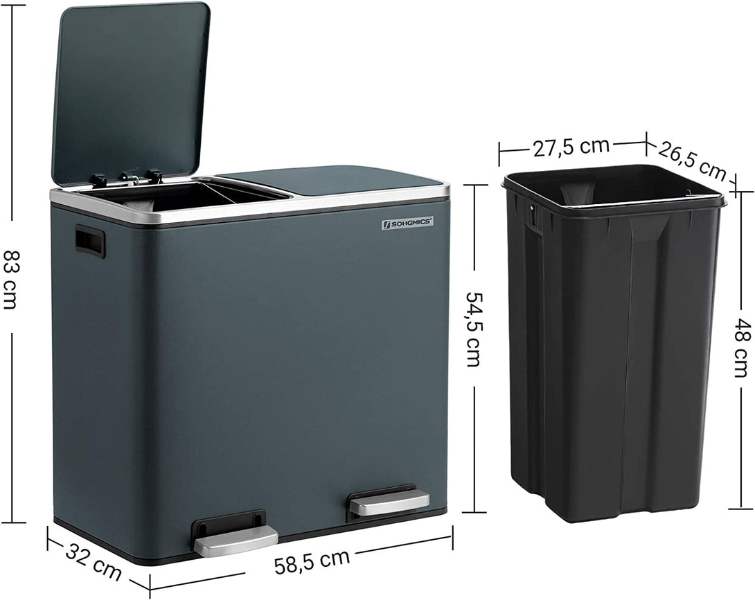 colector de gunoi, coș dublu, 2 x 24 litri fum gri