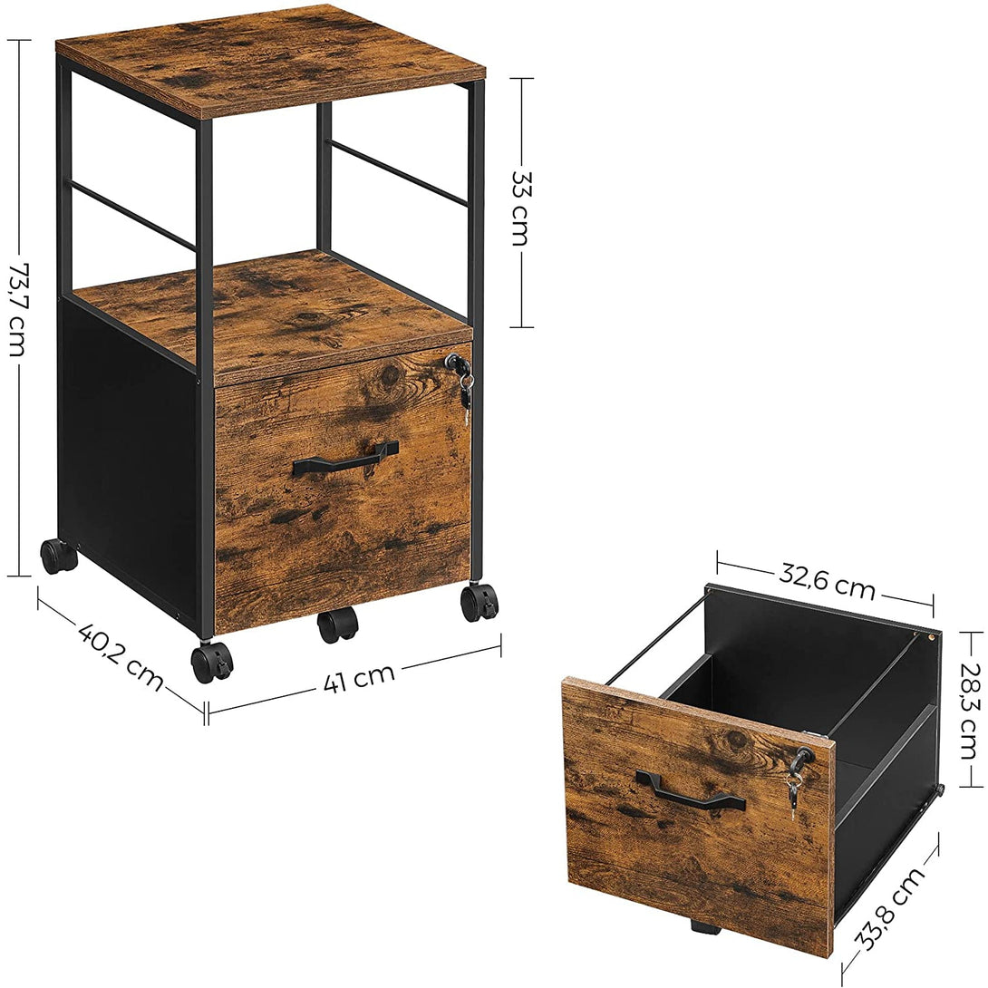 container mobil, dulap de dosar, vintage maro-negru