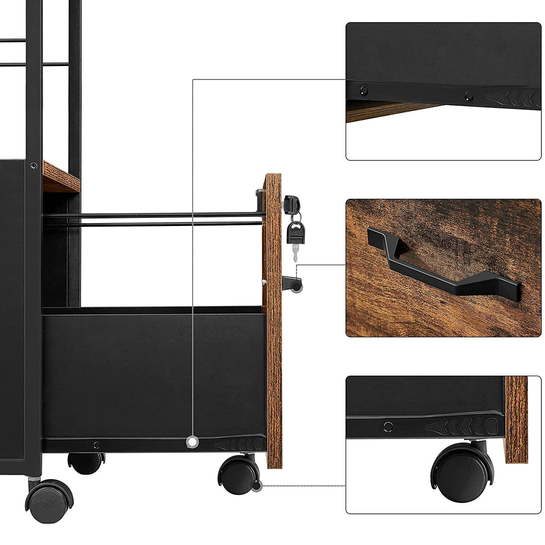 container mobil, dulap de dosar, vintage maro-negru