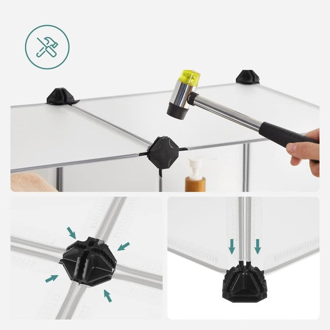 cutii de depozitare , panouri din plastic , cadru de metal , alb