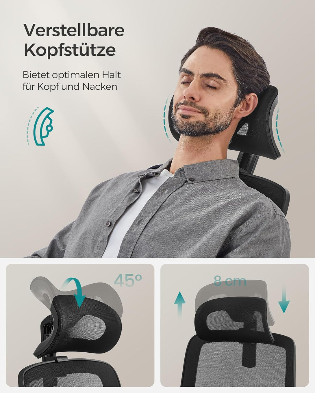 scaun birou, scaun ergonomic plasa cu suport lombar si tetiera reglabila, negru