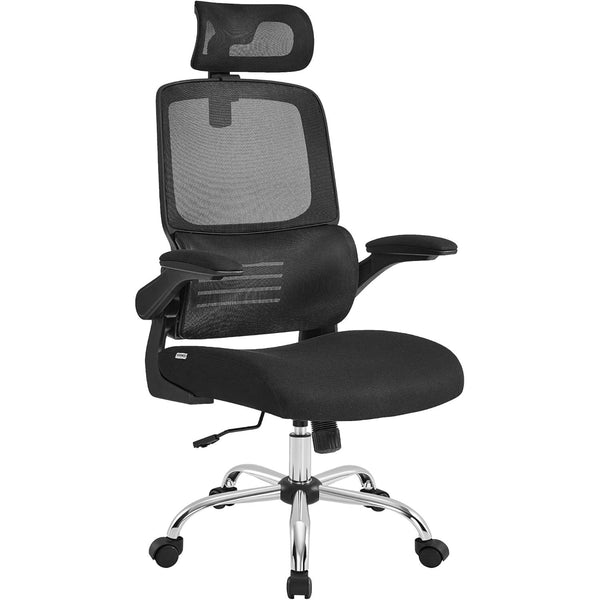 scaun birou, scaun ergonomic plasa cu suport lombar si tetiera reglabila, negru