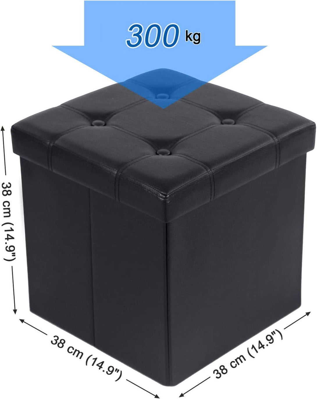 scaun cu capacitate de depozitare 300 kg, piele artificiala, negru, 38x38x38 cm