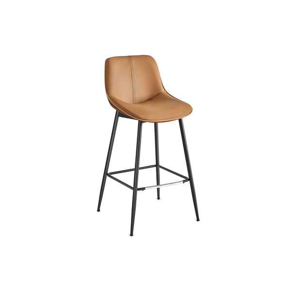 scaune de bar set de 2, cu spatar ergonomic, tapiterie din piele artificiala, inaltime 73 cm, maro camel