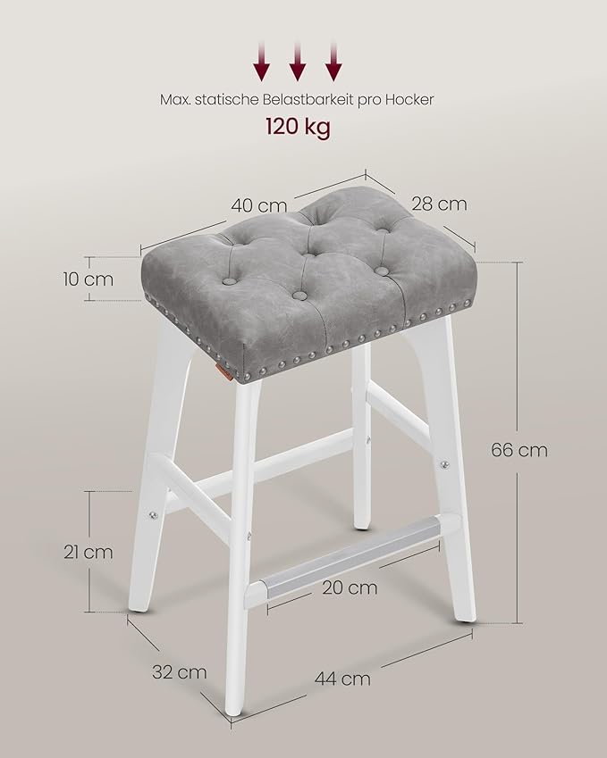 set de 2 scaune de bar, 66 cm inaltime, gri/alb
