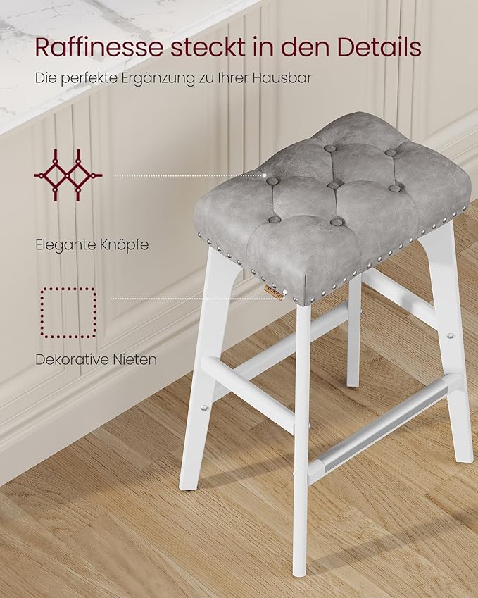 set de 2 scaune de bar, 66 cm inaltime, gri/alb
