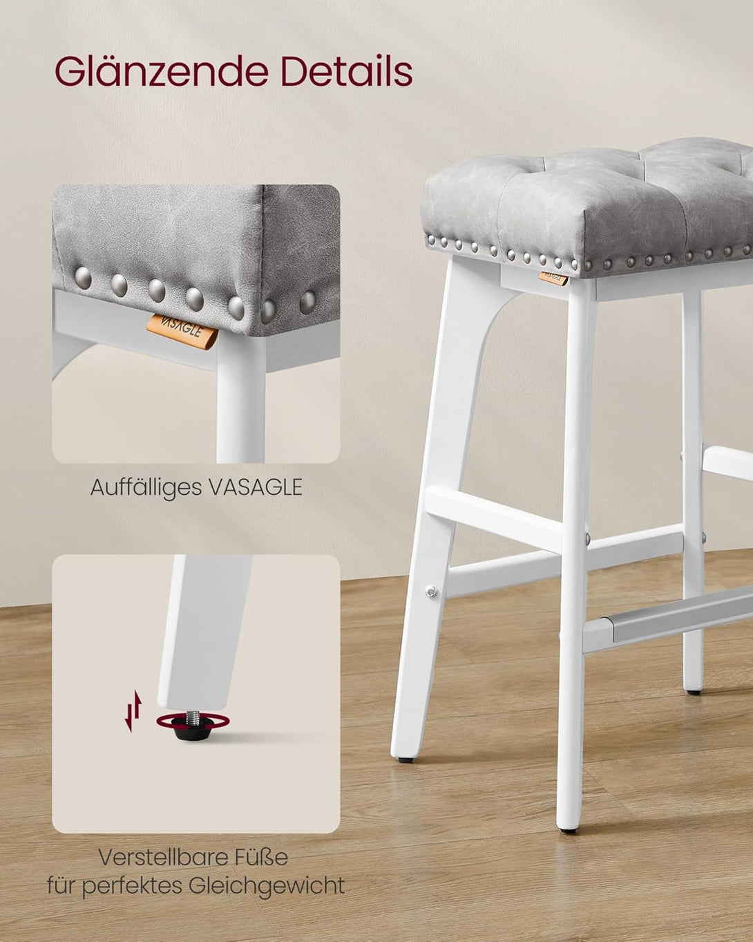 set de 2 scaune de bar, 66 cm inaltime, gri/alb